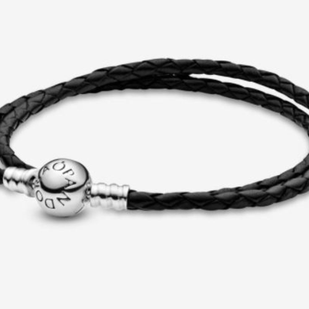 Pandora Moments Double Black Men’s Leather Bracelet