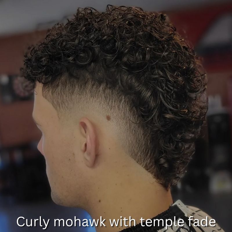 Curly mohawk with temple fade